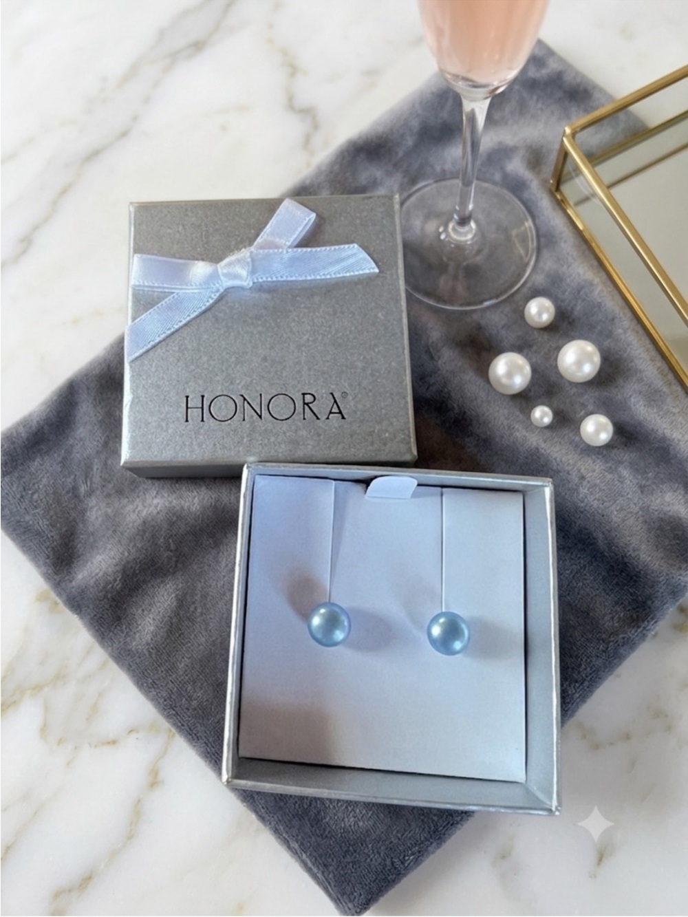 Honora Blue Pearl Stud Earrings NIB